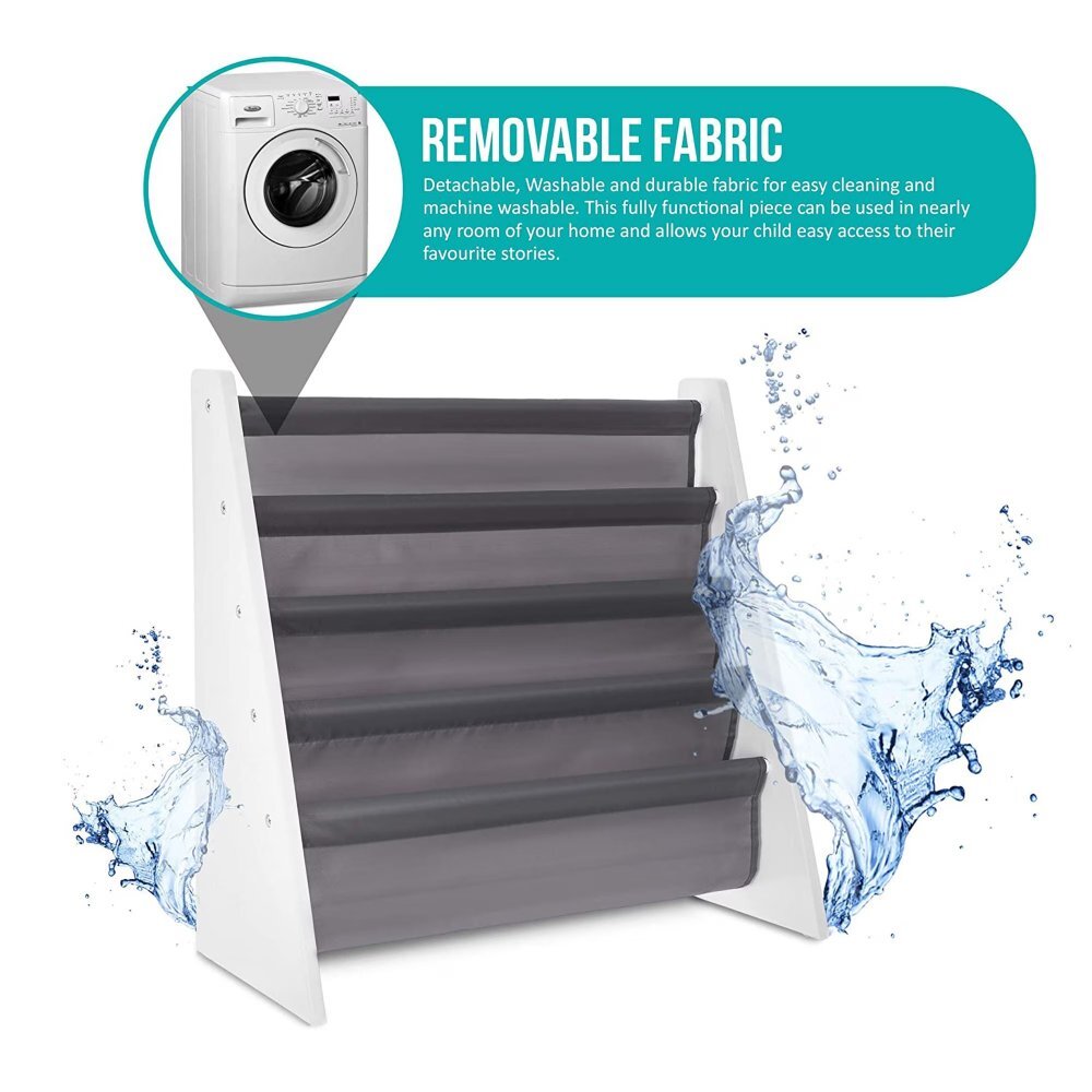 Ginger Home Organizator copii WhiteGrey cu rafturi pentru carti si revistematerial MDFtextilpotrivit pentru camera de zi birou centre pentru copii si gradinite dimensiune 627x28x60cm