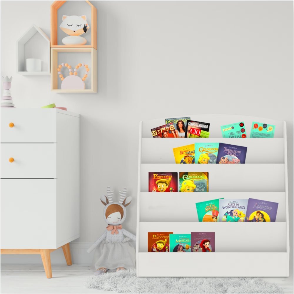 Ginger Home Organizator cu rafturi pentru carti si reviste Alb din MDF usor de curatatmargini rotunjitedimensiuni 80x30x80 cm