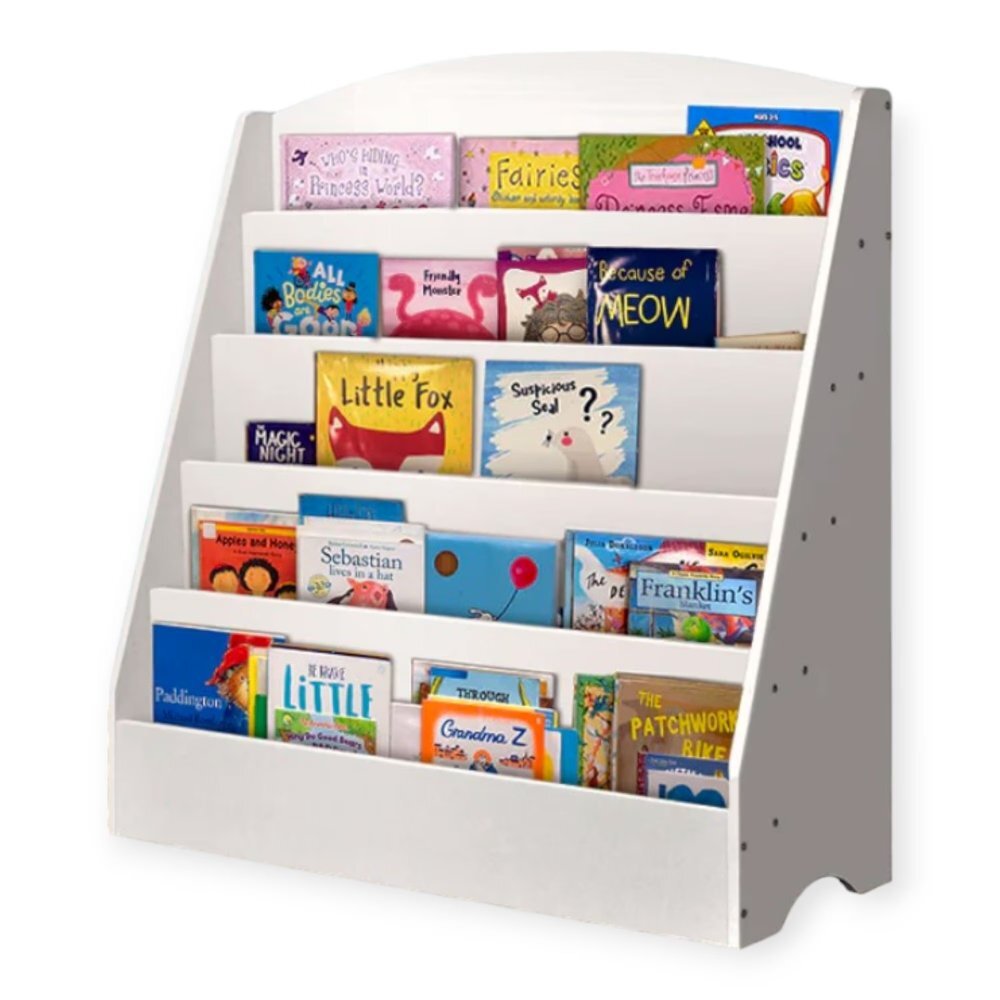 Ginger Home Organizator cu rafturi pentru carti si reviste Alb din MDF usor de curatatmargini rotunjitedimensiuni 80x30x80 cm