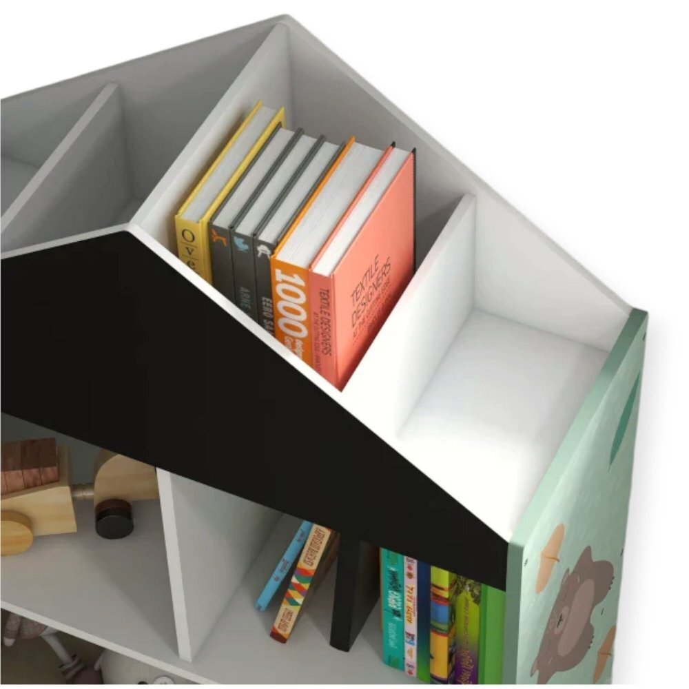Ginger Home Organizator din lemn cu 2 cutii textile rafturi si tabla Forest