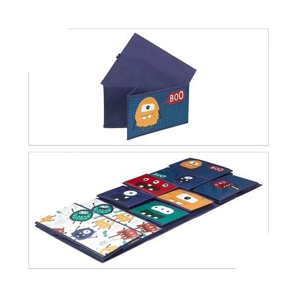 Ginger Home Organizator din lemn pentru copii Monster pentru jucarii cu 9 cutii textile detasabilecolturi si margini rotunjitedimensiune 92x30x60 cm