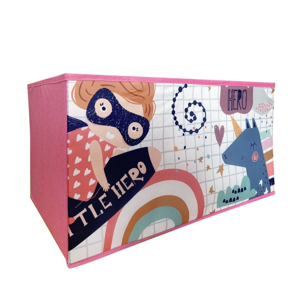 Ginger Home Organizator din lemn pentru copii Super Girl pentru jucarii cu 9 cutii textile detasabilecolturi si margini rotunjitedimensiune 92x30x60 cm