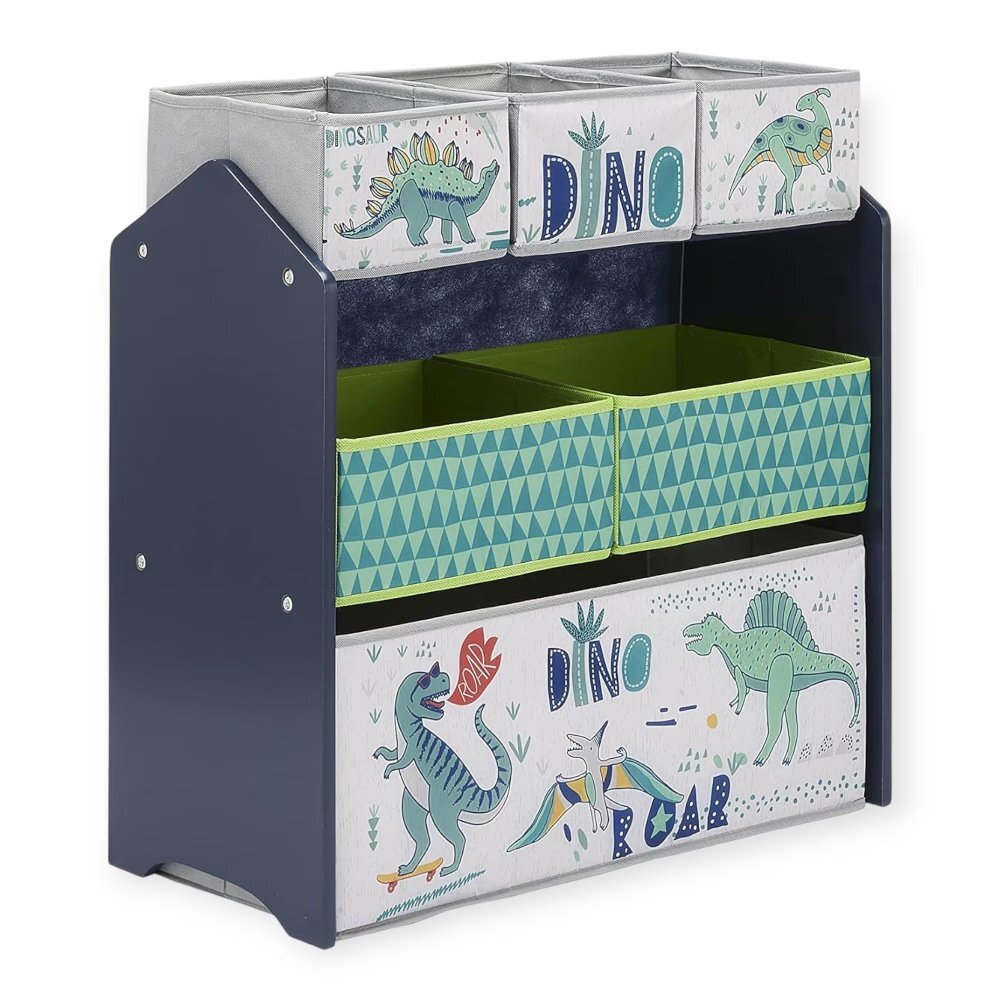 Ginger Home Organizator din lemn pentru jucarii cu 6 cutii textile Dinosaur