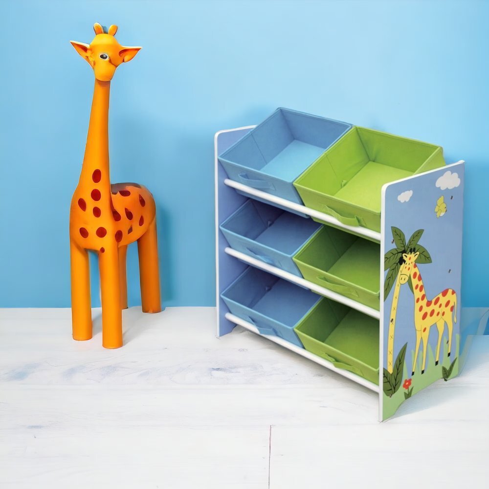 Ginger Home Organizator din lemn pentru jucarii cu 6 cutii textile Savanna