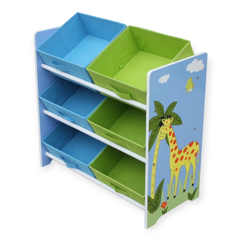 Ginger Home Organizator din lemn pentru jucarii cu 6 cutii textile Savanna