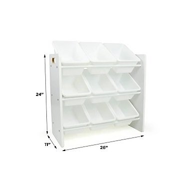 Ginger Home Organizator din lemn pentru jucarii cu 9 cutii din plastic Alb