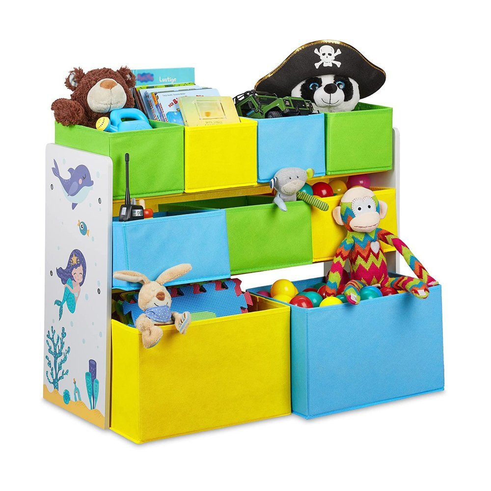 Ginger Home Organizator din lemn pentru jucarii cu 9 cutii textile Mermaid