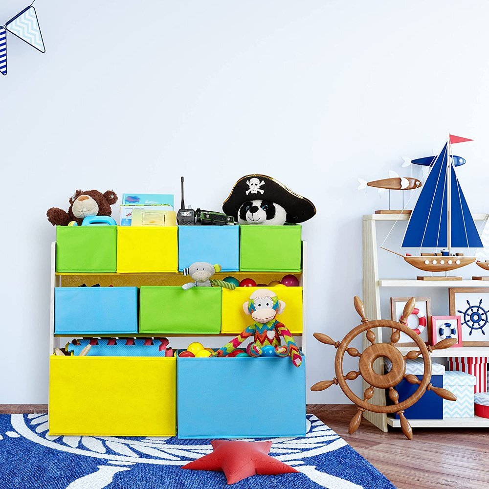 Ginger Home Organizator din lemn pentru jucarii cu 9 cutii textile Mermaid