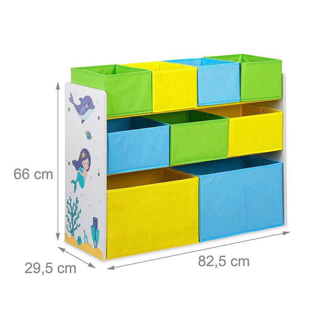 Ginger Home Organizator din lemn pentru jucarii cu 9 cutii textile Mermaid