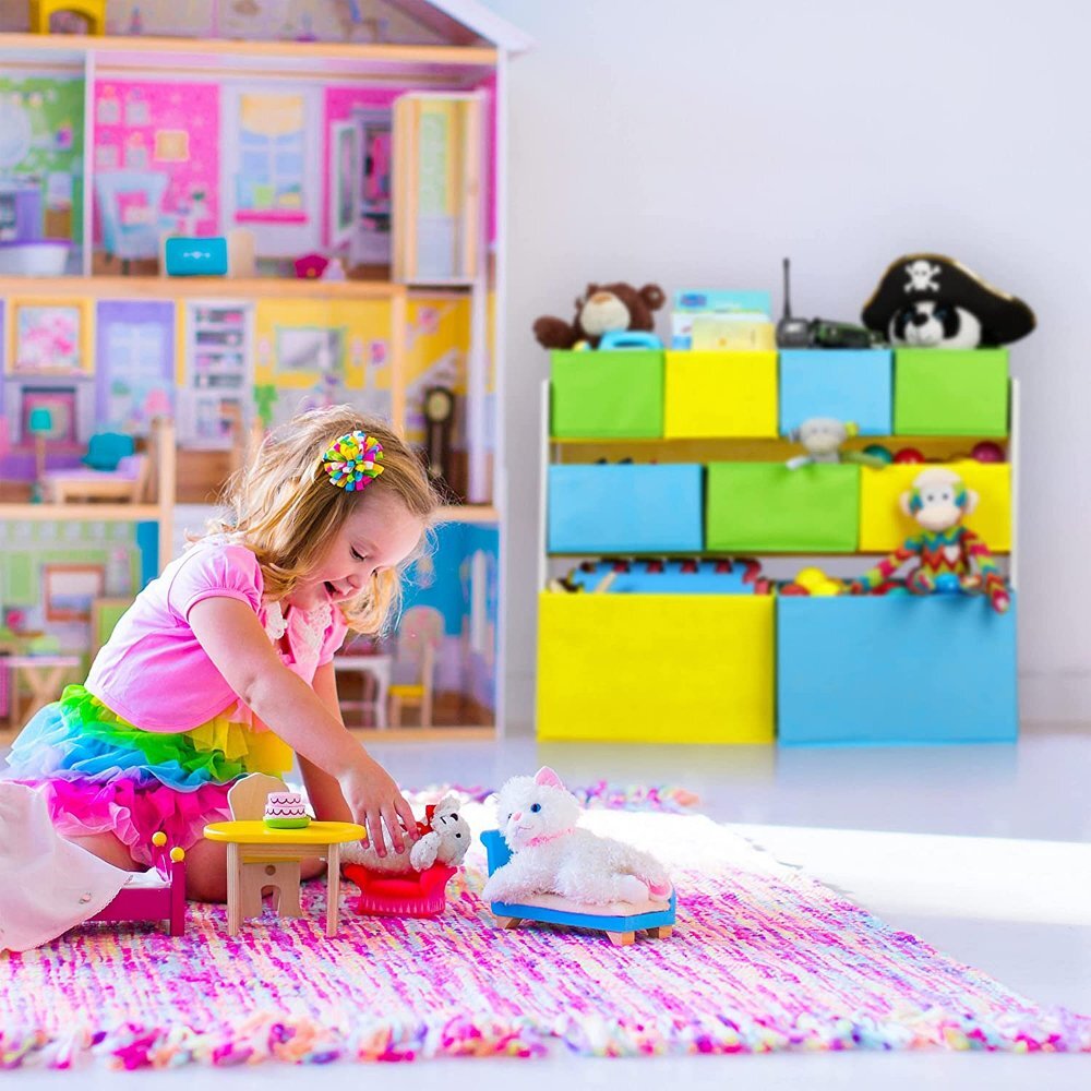 Ginger Home Organizator din lemn pentru jucarii cu 9 cutii textile Mermaid