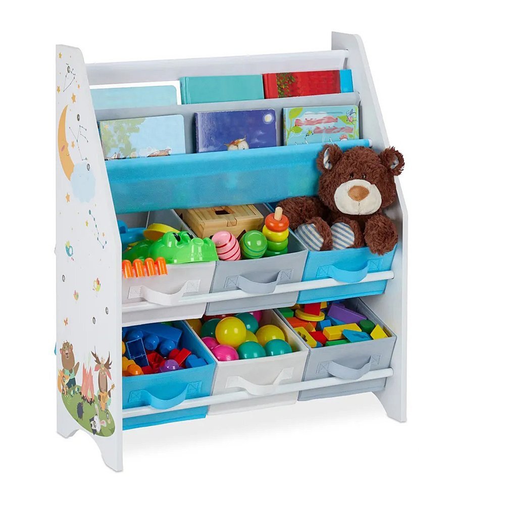 Ginger Home Organizator din lemn pentru jucarii si carti cu 6 cutii Forest