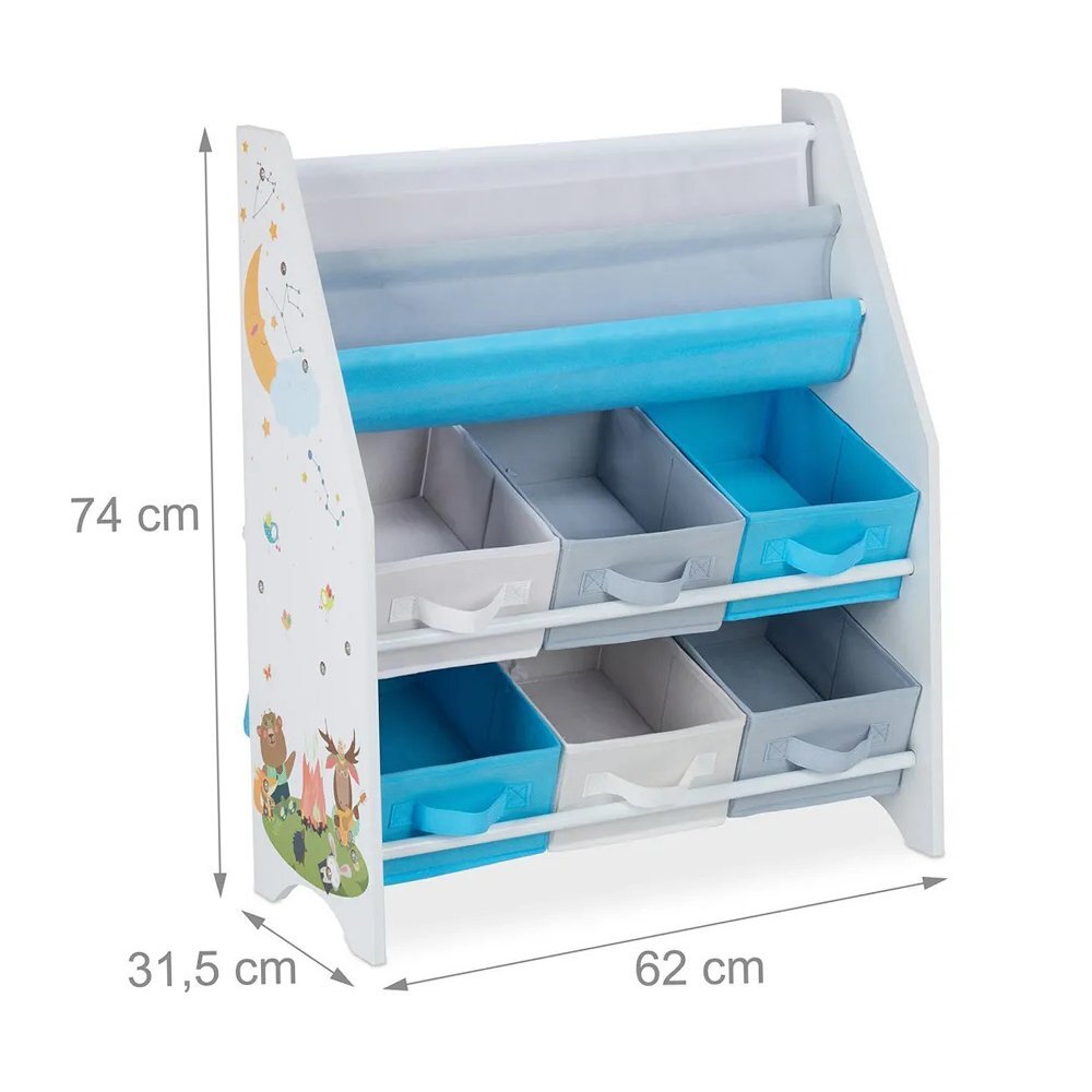 Ginger Home Organizator din lemn pentru jucarii si carti cu 6 cutii Forest