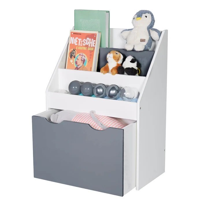 Ginger Home Organizator din lemn pentru jucarii si carti WhiteGrey