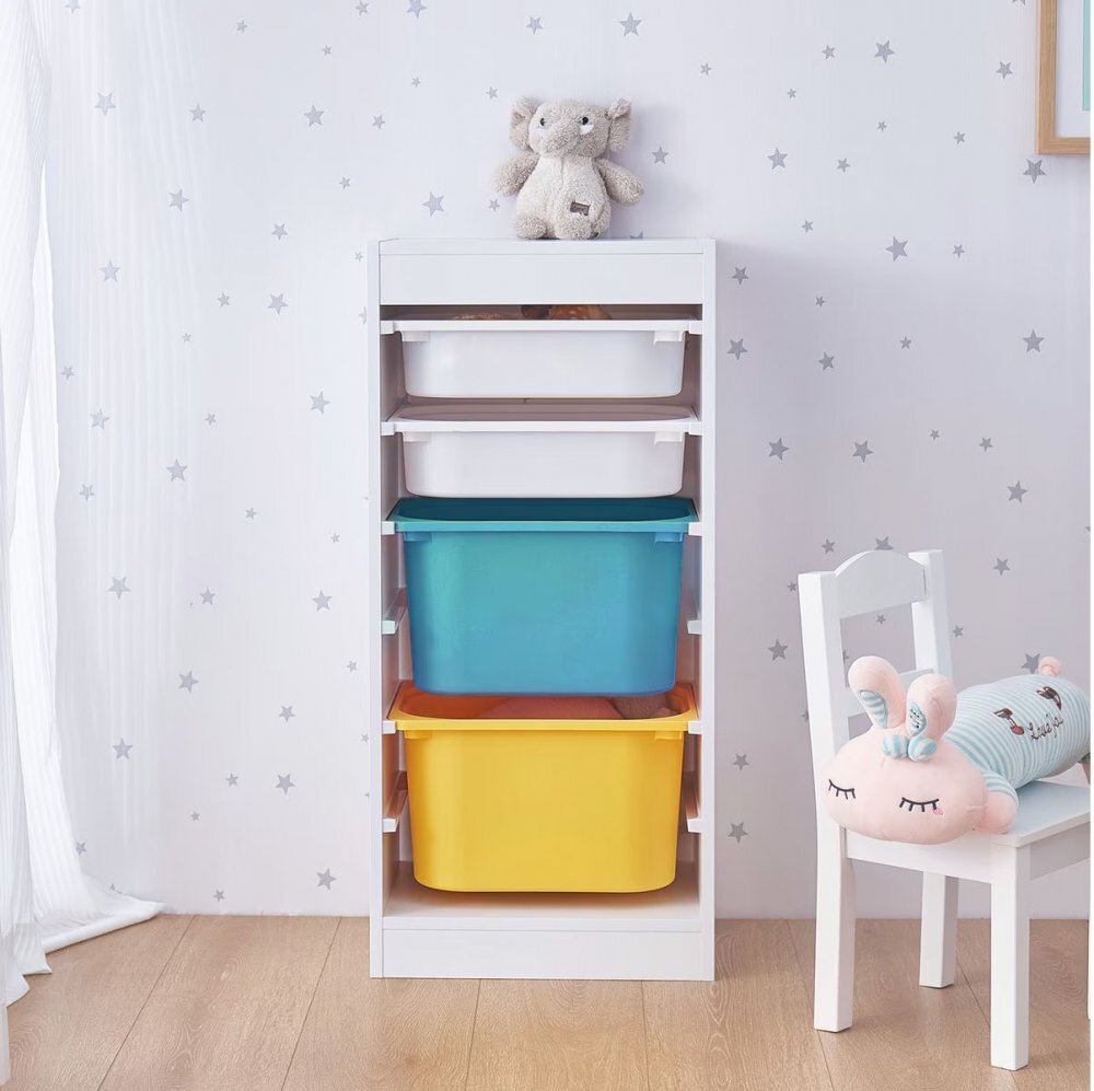 Ginger Home Organizator din PAL pentru copii Toy Shelf pentru jucarii si accesorii cu 4 cutii408x30x903 cm