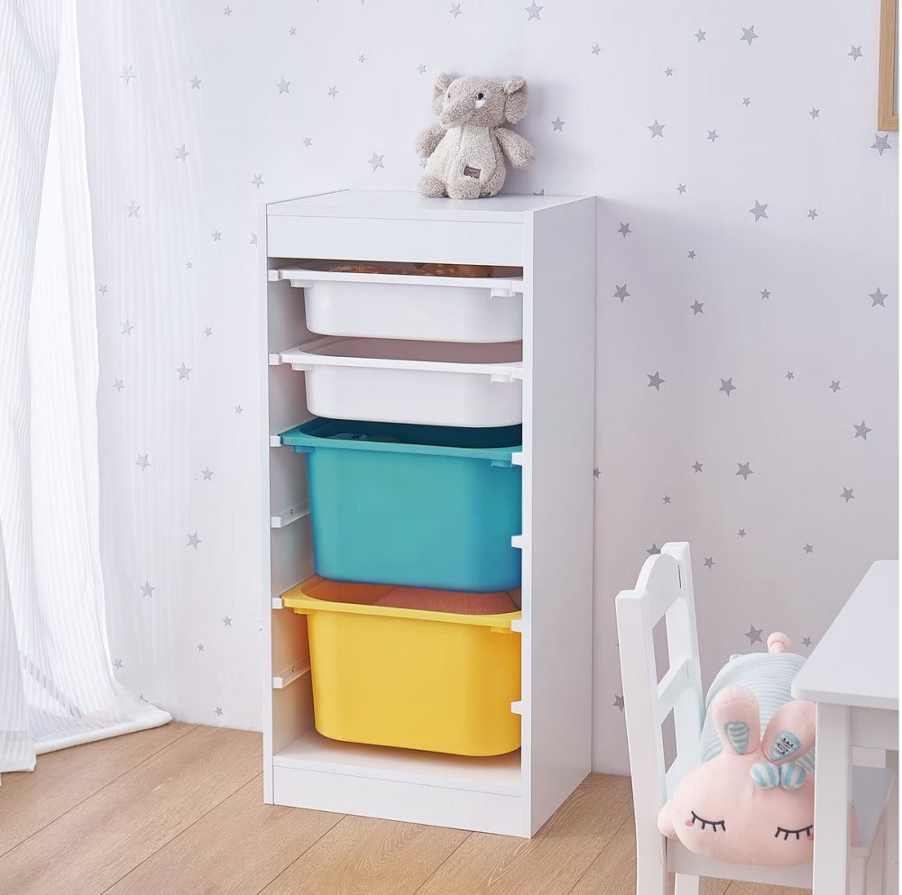 Ginger Home Organizator din PAL pentru copii Toy Shelf pentru jucarii si accesorii cu 4 cutii408x30x903 cm