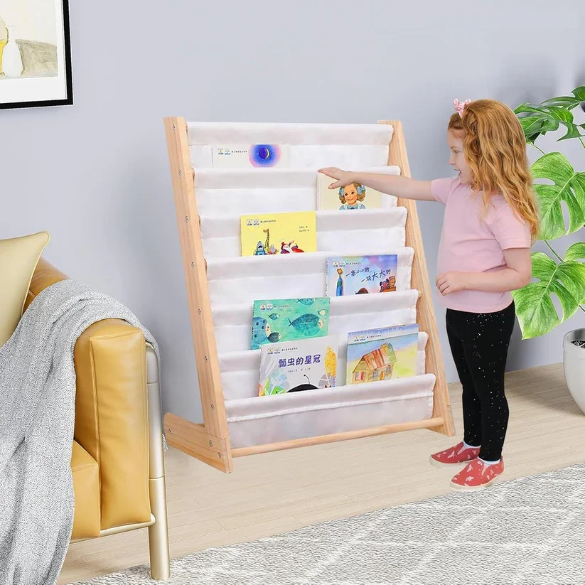 Ginger Home Organizator pentru cartireviste copii Natur cu 6 rafturidimensiune 64x30x79 cm