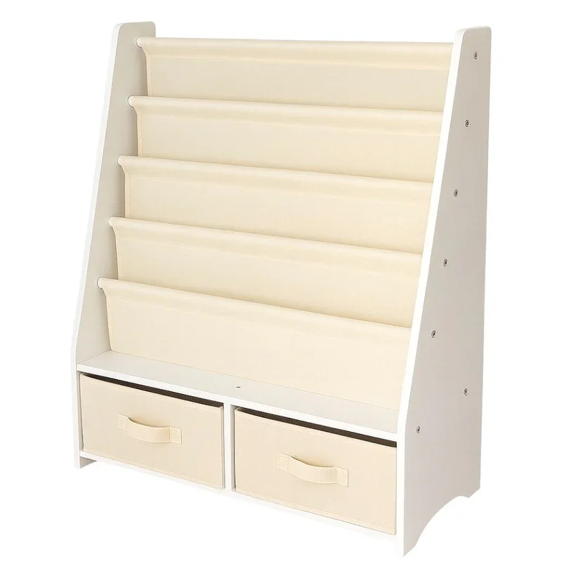 Ginger Home Organizator pentru copii 2in1 Montessori Alb cu raft pentru carti si jucarii2 cutii depozitare dimensiune 70x30x85 cm