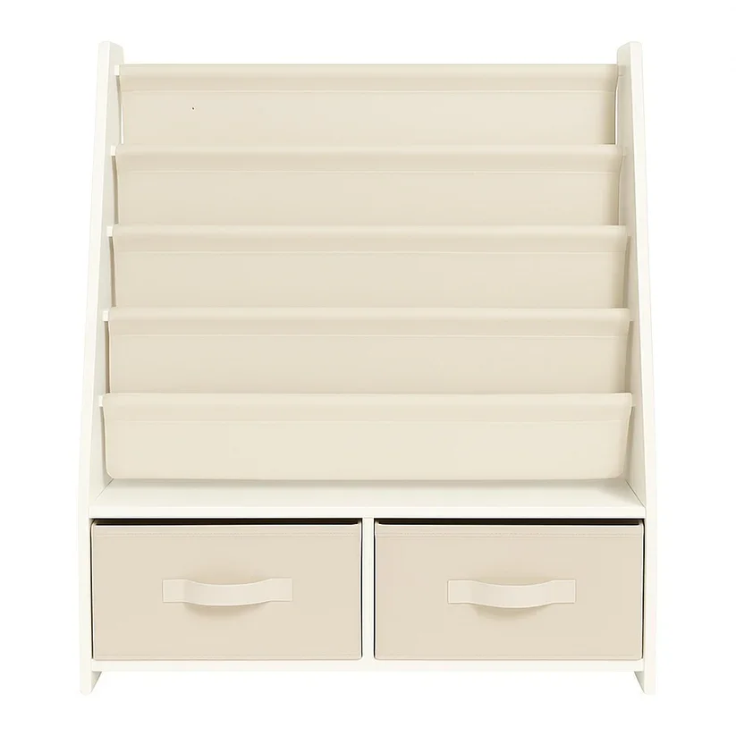Ginger Home Organizator pentru copii 2in1 Montessori Alb cu raft pentru carti si jucarii2 cutii depozitare dimensiune 70x30x85 cm