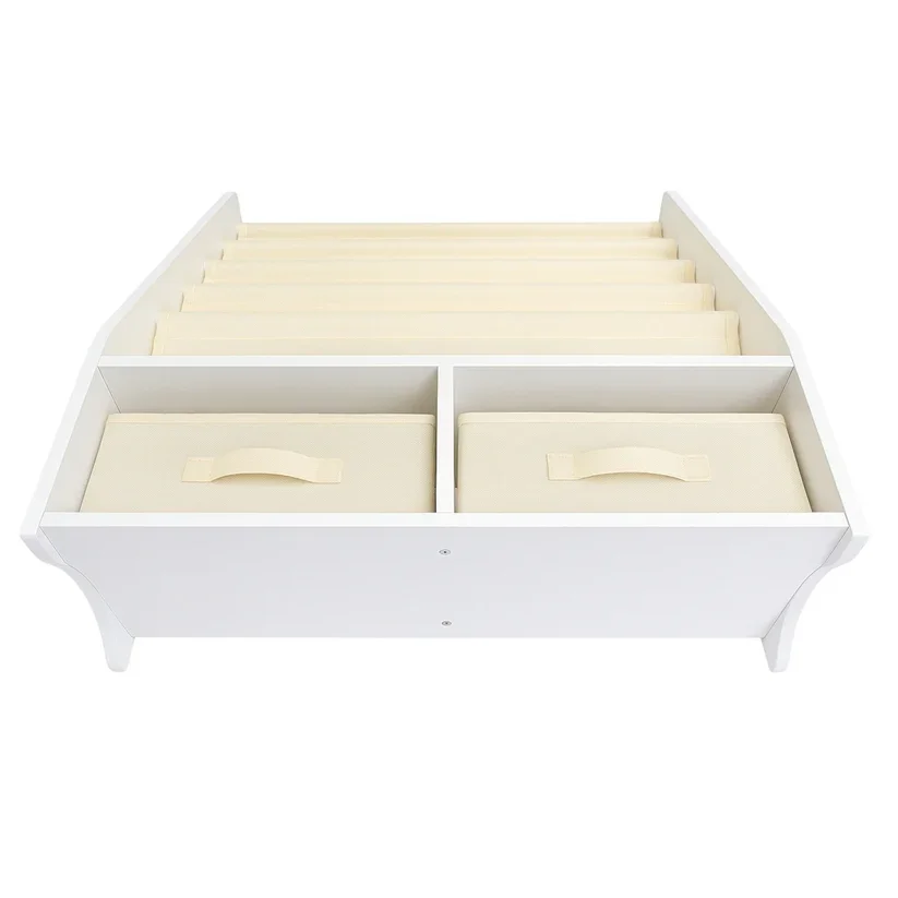 Ginger Home Organizator pentru copii 2in1 Montessori Alb cu raft pentru carti si jucarii2 cutii depozitare dimensiune 70x30x85 cm