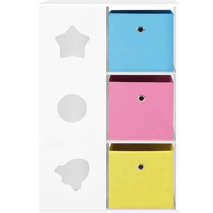 Ginger Home Organizator pentru jucarii si carti cu polite si 3 cutii depozitare Sky