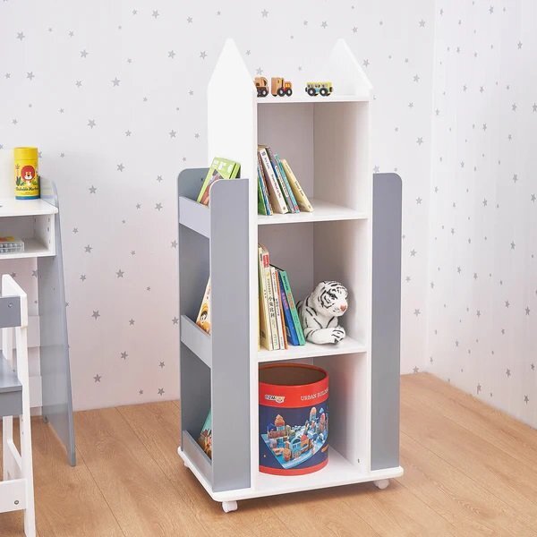 Ginger Home Organizator pentru jucarii si carti tip raft rotativ cu 4 nivele Rocket