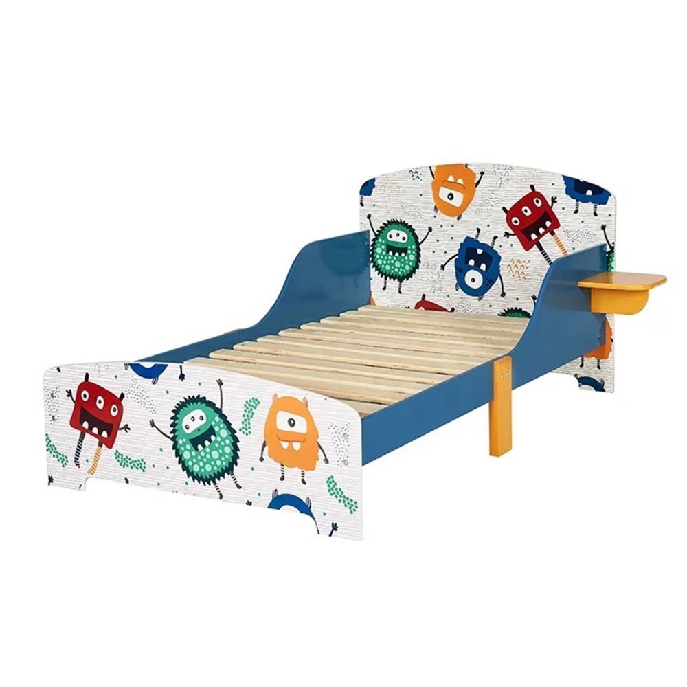 Ginger Home Pat junior din lemn 140x70 cm cu laterale protectie si polita Monster