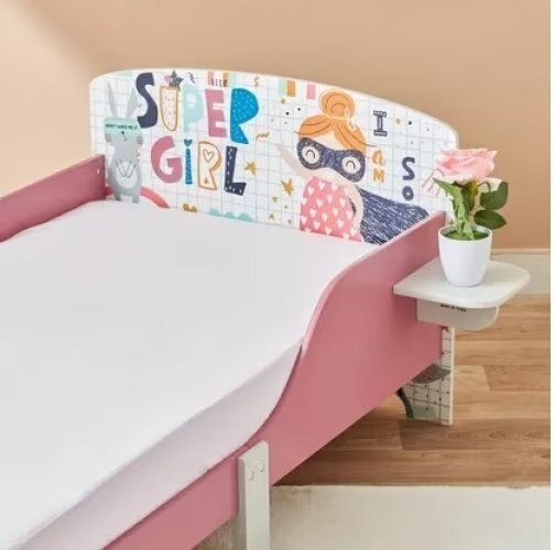 Ginger Home Pat junior din lemn 140x70 cm cu laterale protectie si polita Super Girl