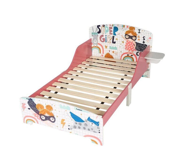 Ginger Home Pat junior din lemn 140x70 cm cu laterale protectie si polita Super Girl