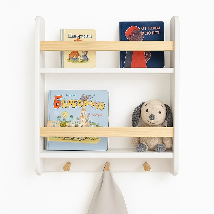 Ginger Home Raft 2in1 organizator jucariicartiaccesorii si cuier pentru copii Wall Storage Albrealizat din lemn