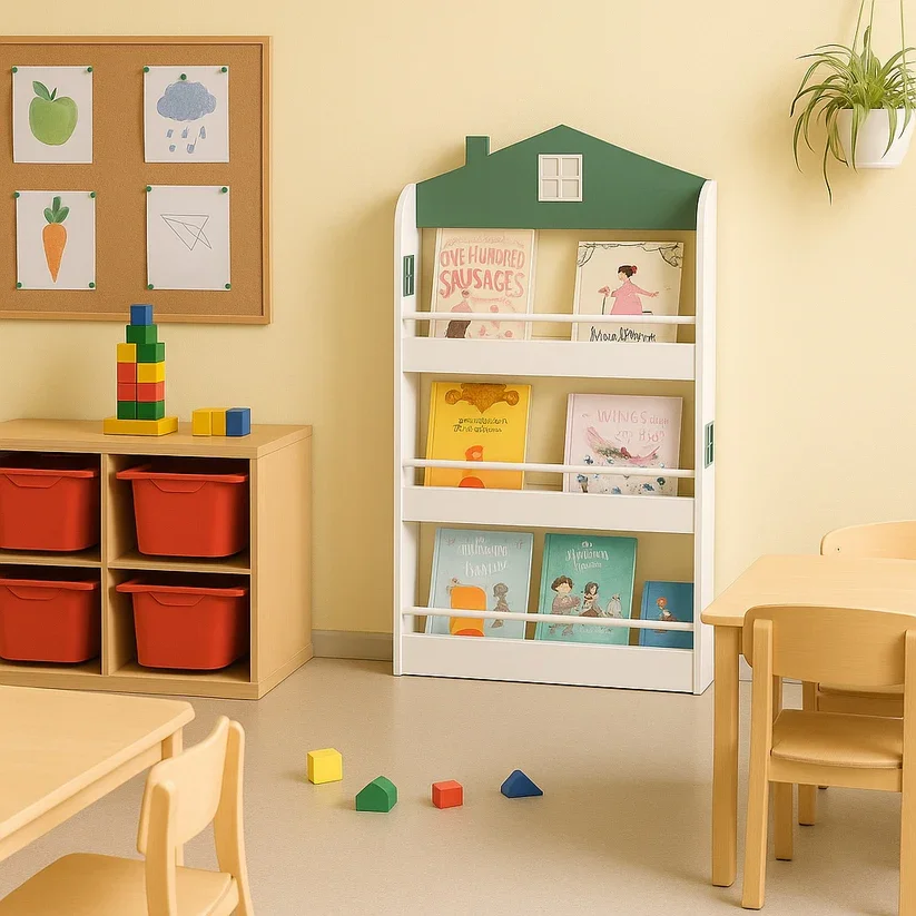 Ginger Home Raft organizator pentru carti si reviste model Casuta Montessori cu 3 rafturirealizat din MDFdimensiune 60x12x106 cm