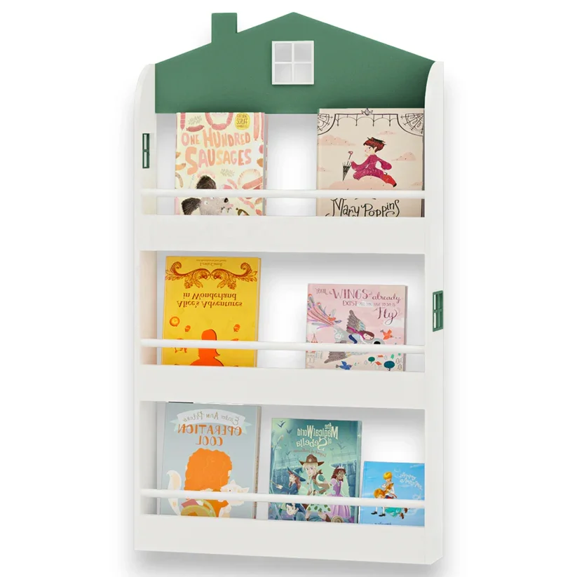 Ginger Home Raft organizator pentru carti si reviste model Casuta Montessori cu 3 rafturirealizat din MDFdimensiune 60x12x106 cm