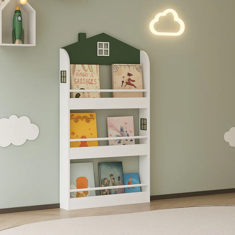 Ginger Home Raft organizator pentru carti si reviste model Casuta Montessori cu 3 rafturirealizat din MDFdimensiune 60x12x106 cm