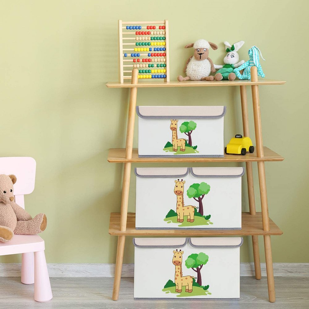 Ginger Home Set 2 cutii de depozitare pliabile cu capac si manere Giraffe