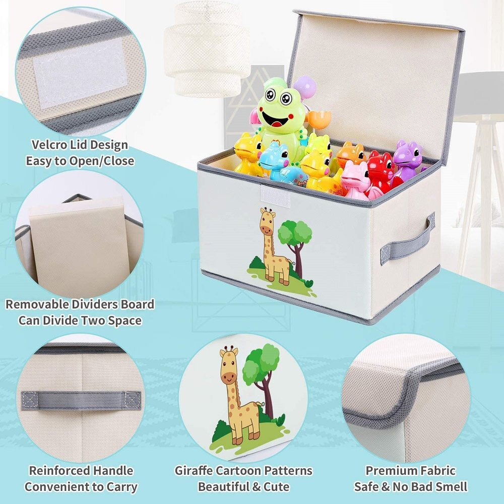 Ginger Home Set 2 cutii de depozitare pliabile cu capac si manere Giraffe