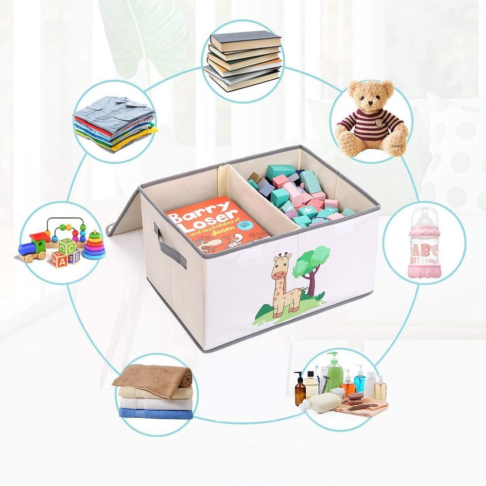 Ginger Home Set 2 cutii de depozitare pliabile cu capac si manere Giraffe