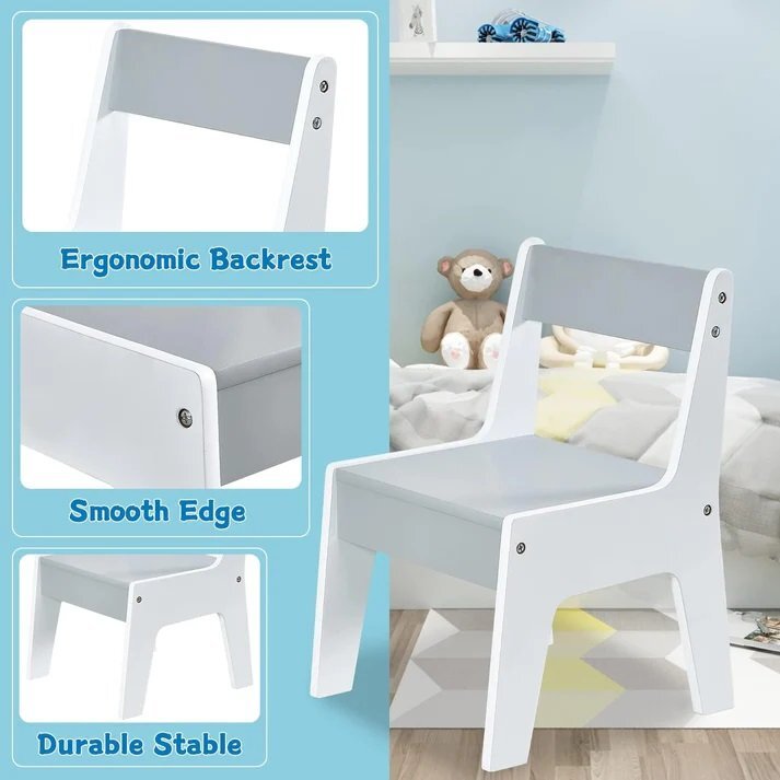 Ginger Home Set masuta cu 2 scaunele din lemn AlbAlbastru cu raft de depozitare cartiblat cu deschidere pentru creioane si accesoriicolturi si margini rotunjitedesign modern si elegantdimensiune masa 60x60x51 cm