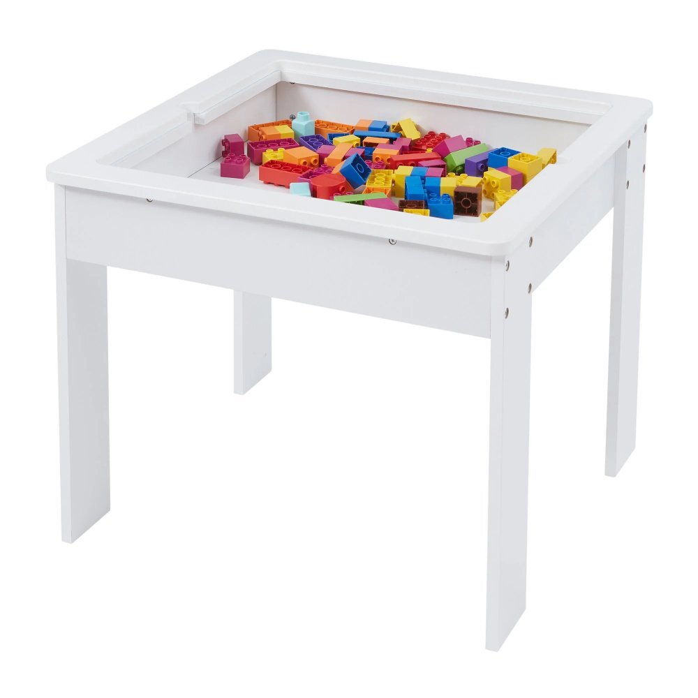 Ginger Home Set masuta cu 2 scaunele din lemn cu spatiu de depozitare si placa pentru constructii LEGO Alb