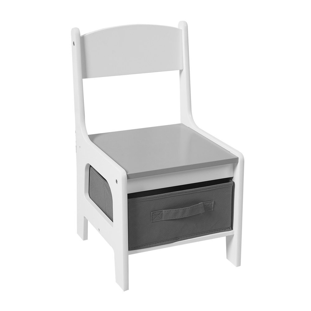Ginger Home Set masuta cu 2 scaunele din lemn cu spatiu de depozitare si tabla AlbGri