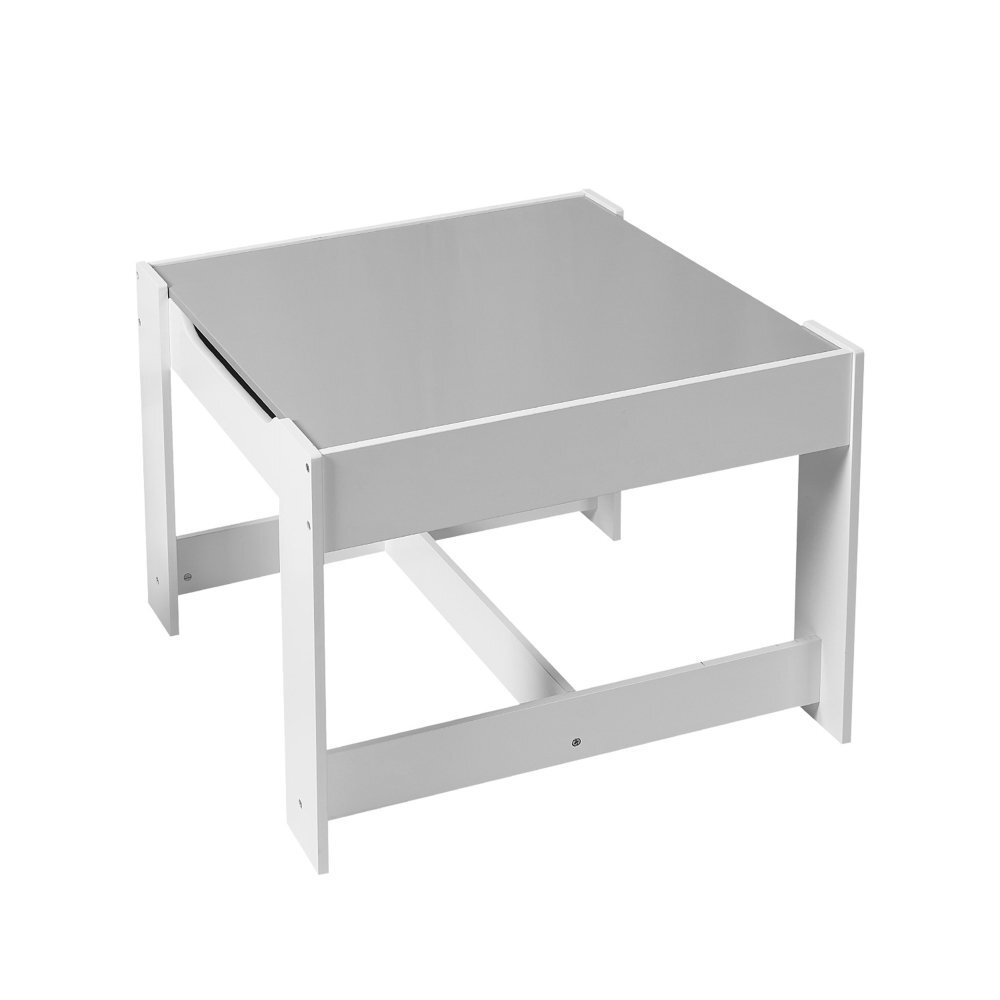 Ginger Home Set masuta cu 2 scaunele din lemn cu spatiu de depozitare si tabla AlbGri