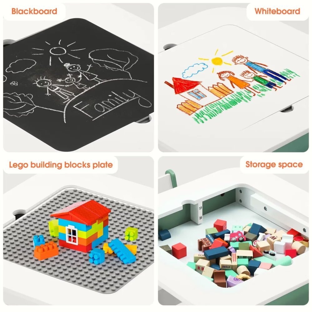 Ginger Home Set masuta cu 2 scaunele din lemn Forest cu blat multifunctional pentru Legotabla neagra si albacompartiment de depozitare pentru blocuri constructiijucariicartiaccesoriiideal pentru cresacolt de studiu