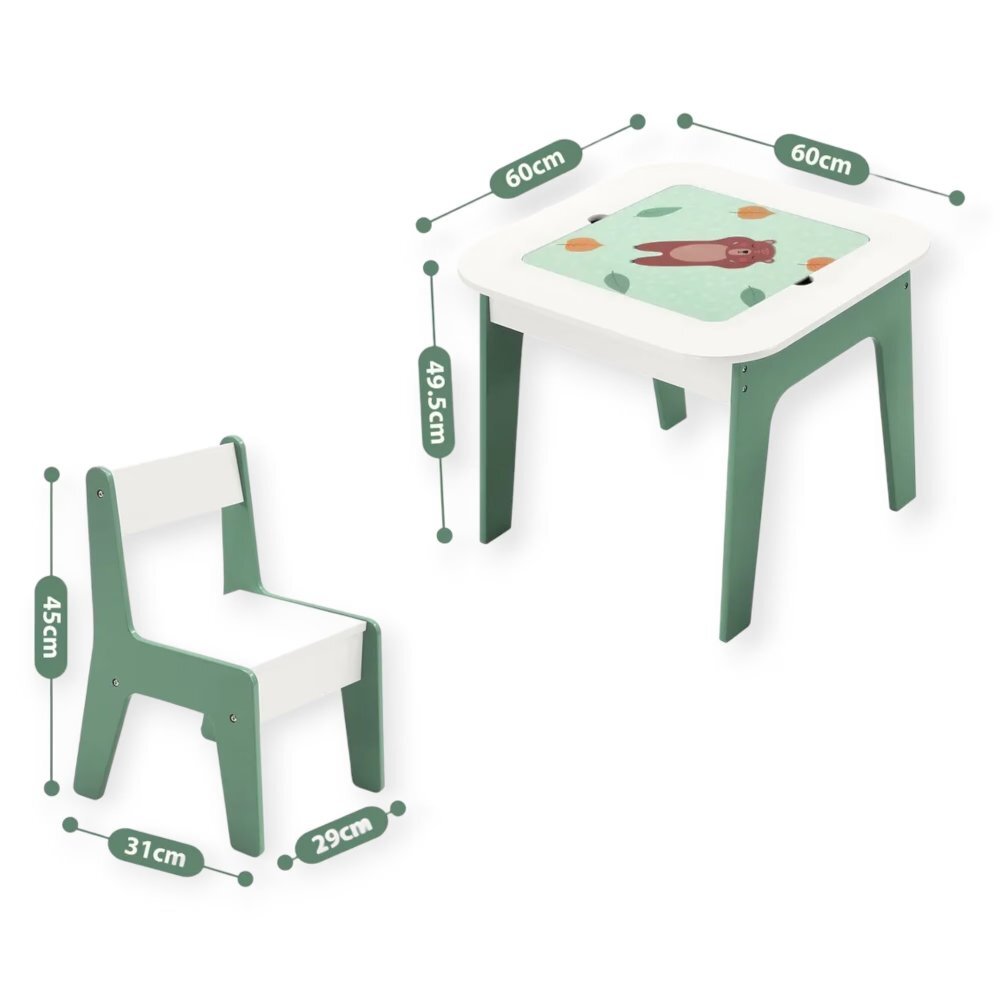 Ginger Home Set masuta cu 2 scaunele din lemn Forest cu blat multifunctional pentru Legotabla neagra si albacompartiment de depozitare pentru blocuri constructiijucariicartiaccesoriiideal pentru cresacolt de studiu