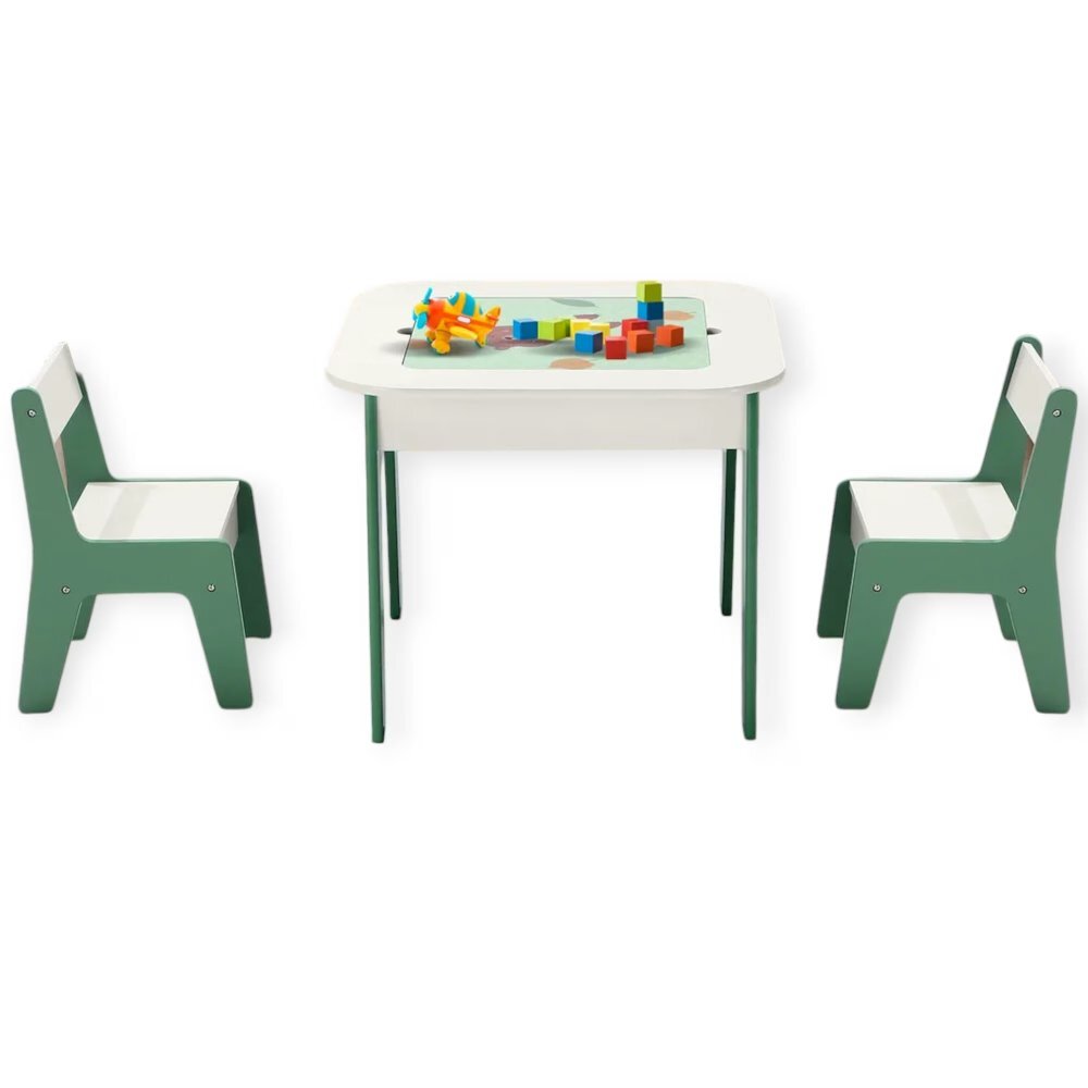 Ginger Home Set masuta cu 2 scaunele din lemn Forest cu blat multifunctional pentru Legotabla neagra si albacompartiment de depozitare pentru blocuri constructiijucariicartiaccesoriiideal pentru cresacolt de studiu