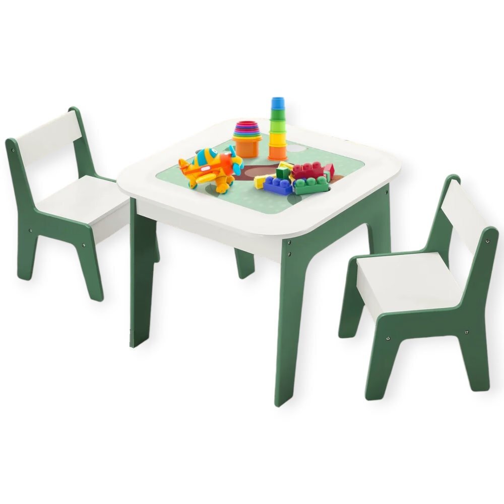 Ginger Home Set masuta cu 2 scaunele din lemn Forest cu blat multifunctional pentru Legotabla neagra si albacompartiment de depozitare pentru blocuri constructiijucariicartiaccesoriiideal pentru cresacolt de studiu