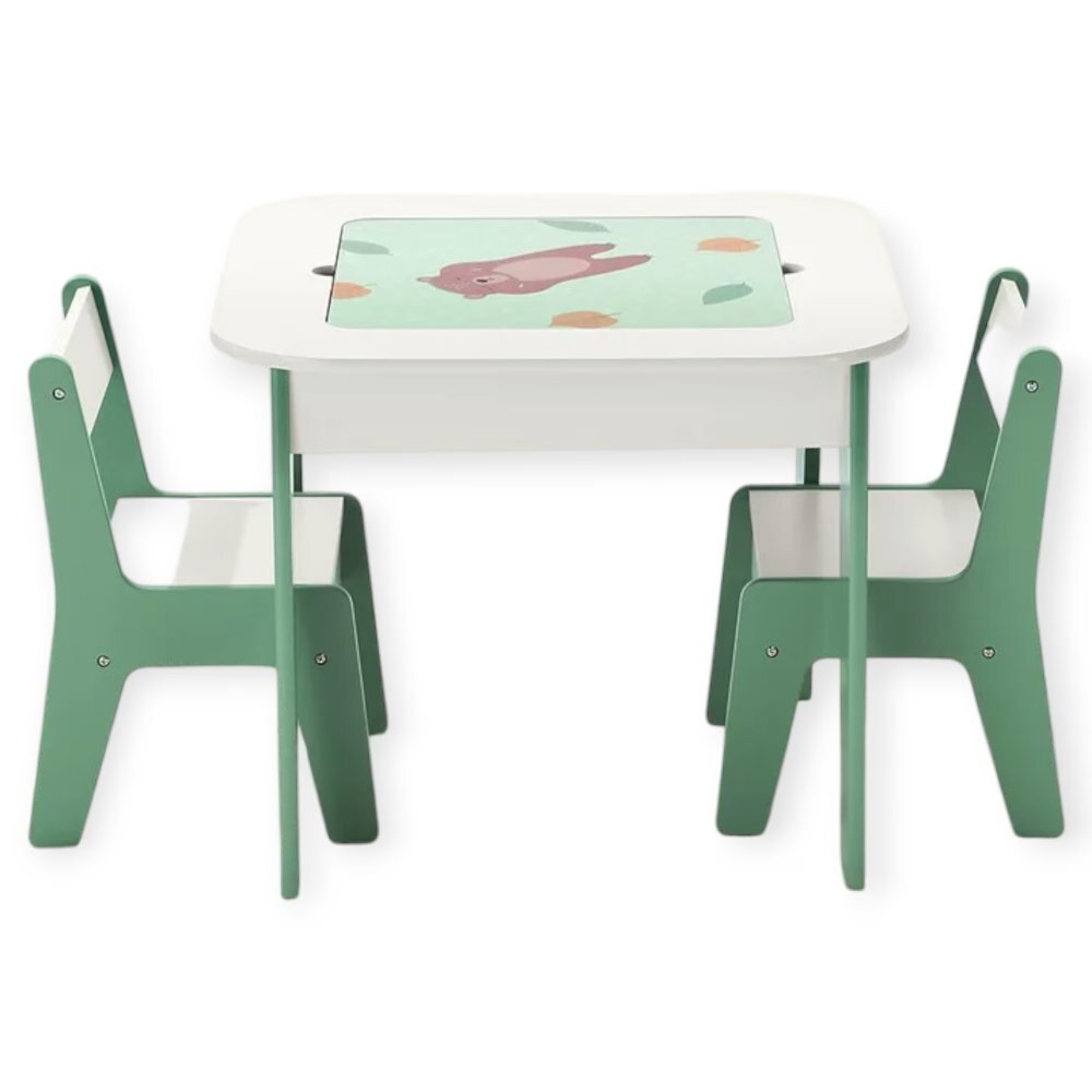 Ginger Home Set masuta cu 2 scaunele din lemn Forest cu blat multifunctional pentru Legotabla neagra si albacompartiment de depozitare pentru blocuri constructiijucariicartiaccesoriiideal pentru cresacolt de studiu