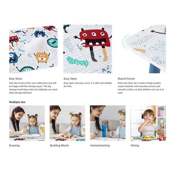 Ginger Home Set masuta cu 2 scaunele din lemn Monsters