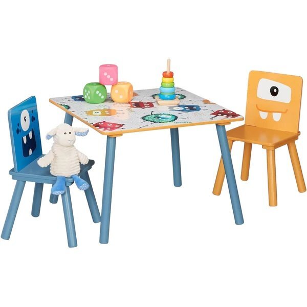 Ginger Home Set masuta cu 2 scaunele din lemn Monsters