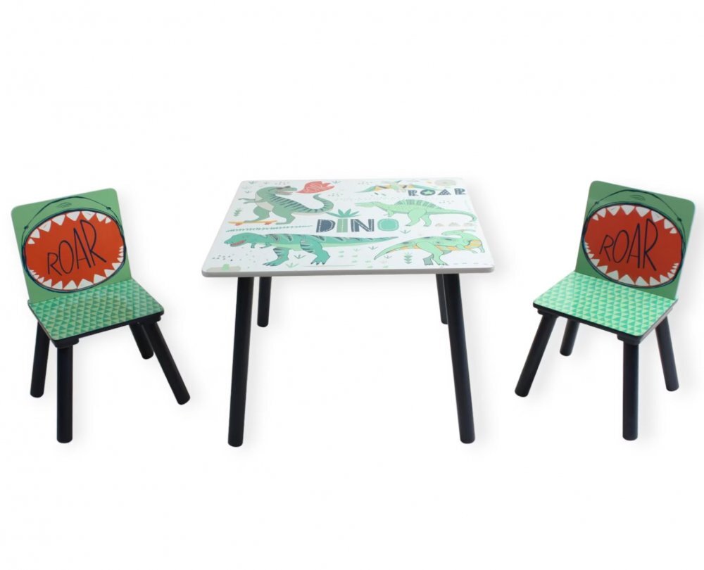 Ginger Home Set masuta cu 2 scaunele din lemn pentru activitati si servire masa Dinosaur