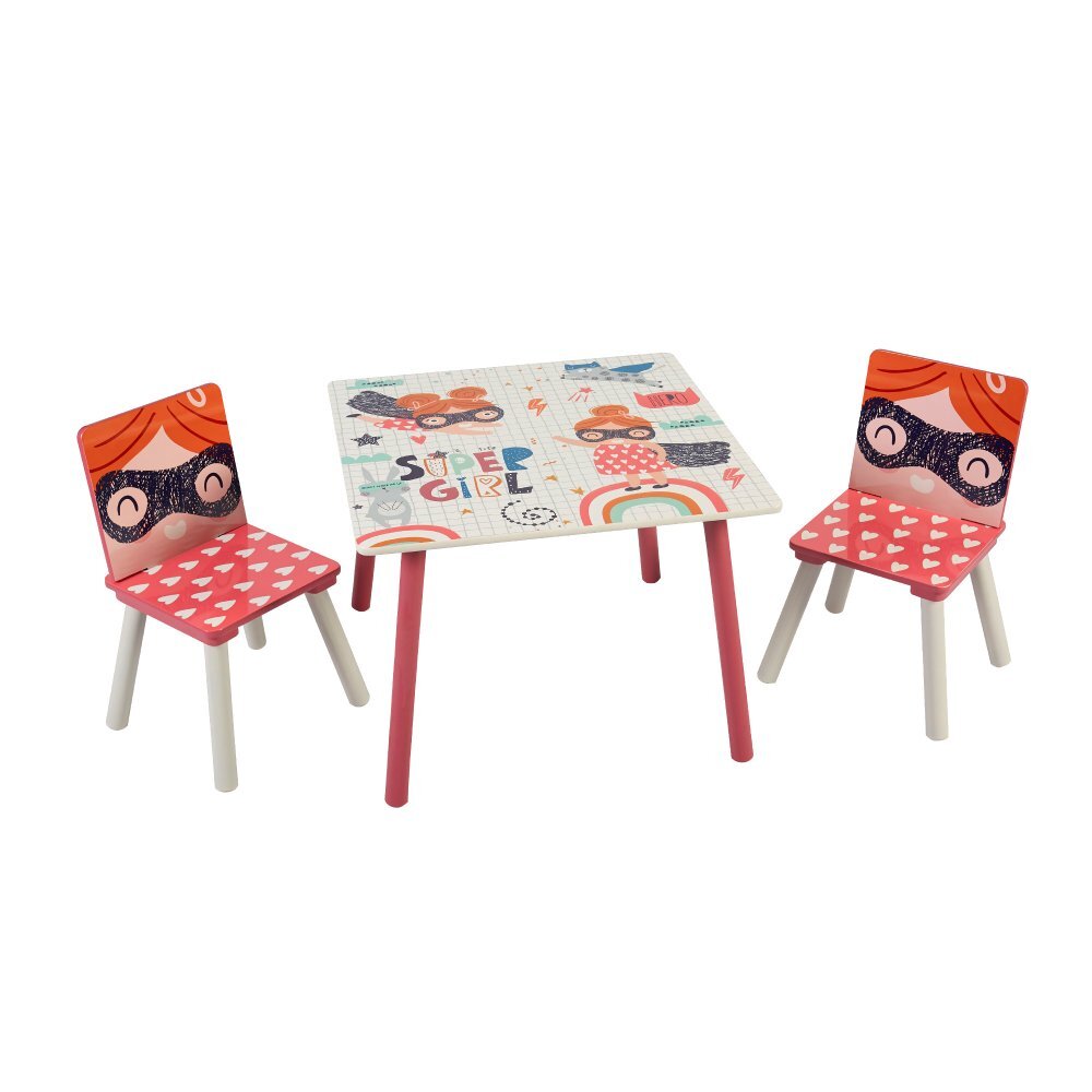 Ginger Home Set masuta cu 2 scaunele din lemn Super Girl