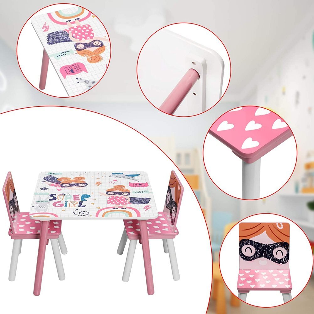 Ginger Home Set masuta cu 2 scaunele din lemn Super Girl