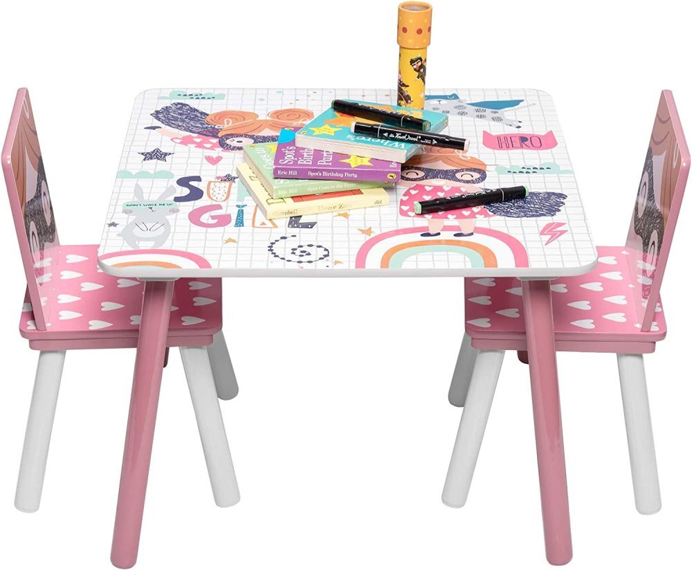 Ginger Home Set masuta cu 2 scaunele din lemn Super Girl